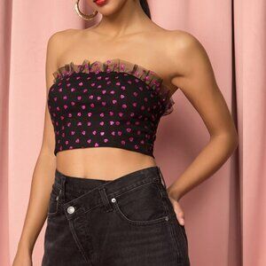 superdown Harmony Crop Top - Black Pink Heart Size XS